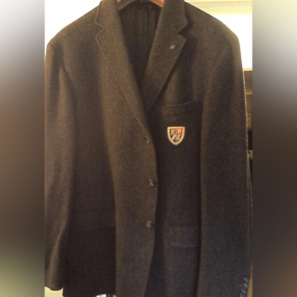 Polo by Ralph Lauren Charcoal Herringbone Blazer with Emblem - Picture 1 of 4